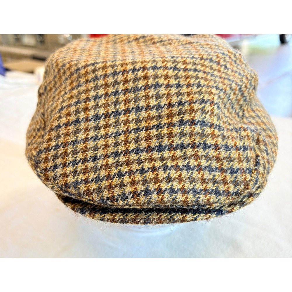 Uncle Rubys Thread Thimble Mens Wool Tweed Newsboy Cap Houndstooth Brown Sz L